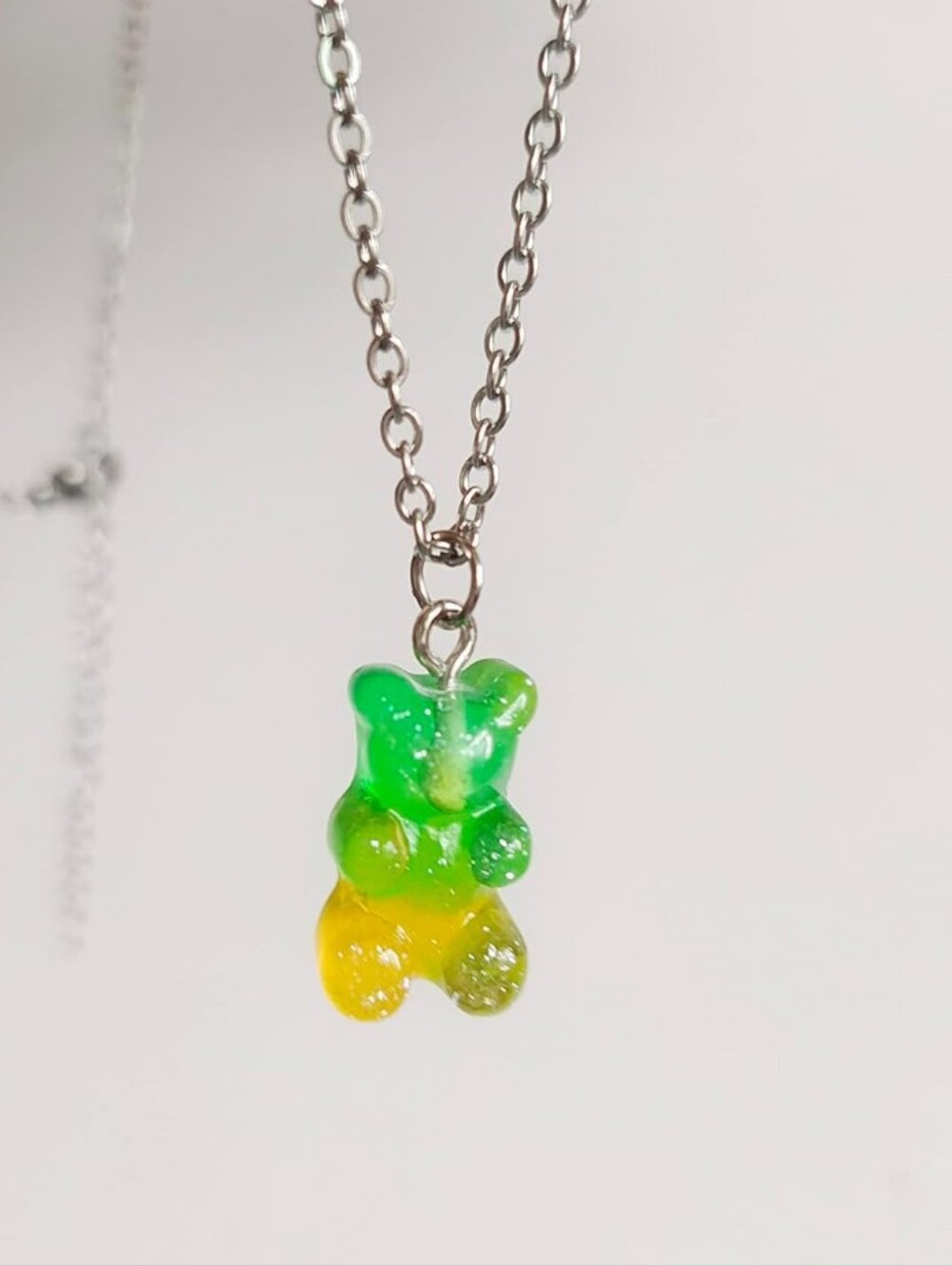 Green and Yellow Gummy Bear Pendant Necklace